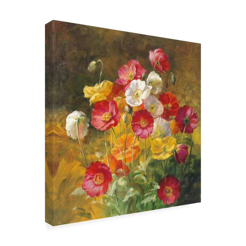 Coquelicots bolognais, cochon danhui nai sur fond brun, H 14 po x l 14 po