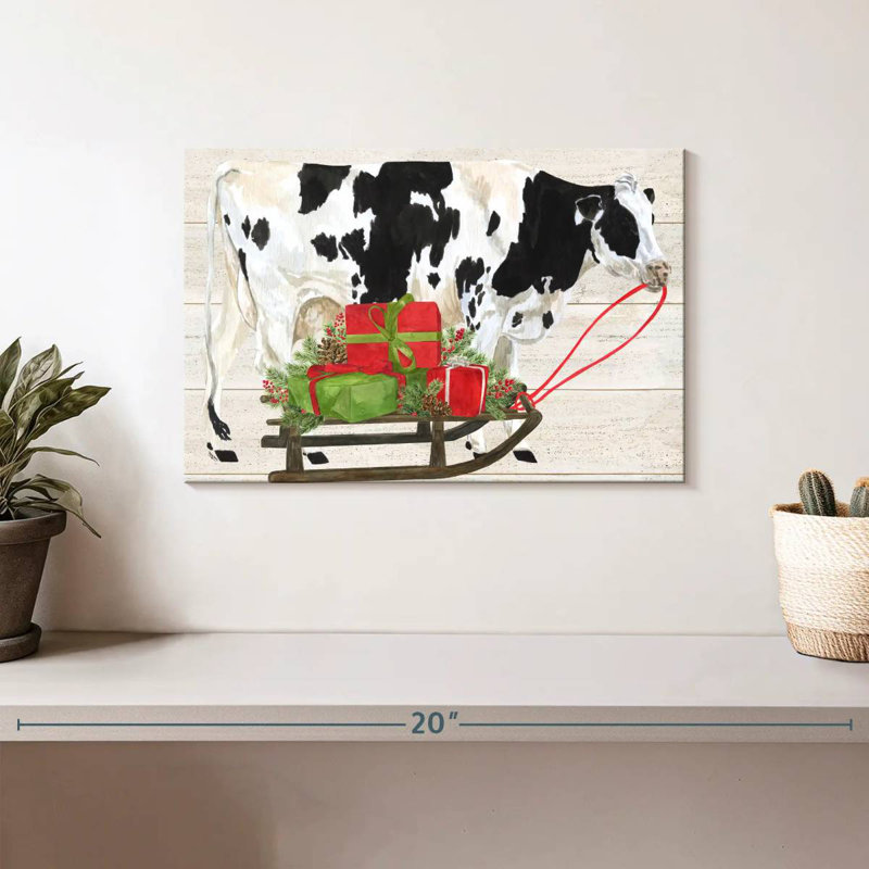 Noël à la ferme I - Vache avec traîneau, H 8 po x l 12 po