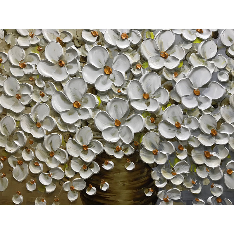 Abstract Canvas Floral Artwork 100% Hand Painted Oil Paintings Textured Flower Wall Art , 24" H x 48" W
