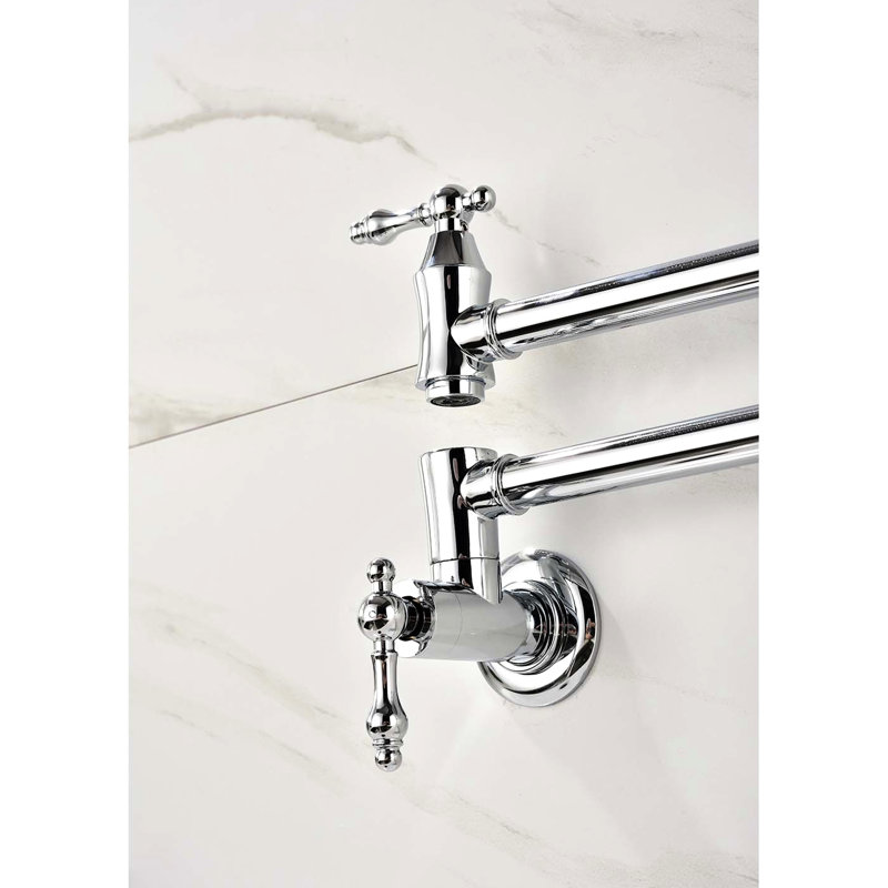 Pot Filler Faucet For Wall Mount, Folding Design With Arm, Double Handles Steady Water Release, High-Durability Brass, Mount Faucet, Finish, Arm And Handles, Made Of Corrosion Drip- Surface