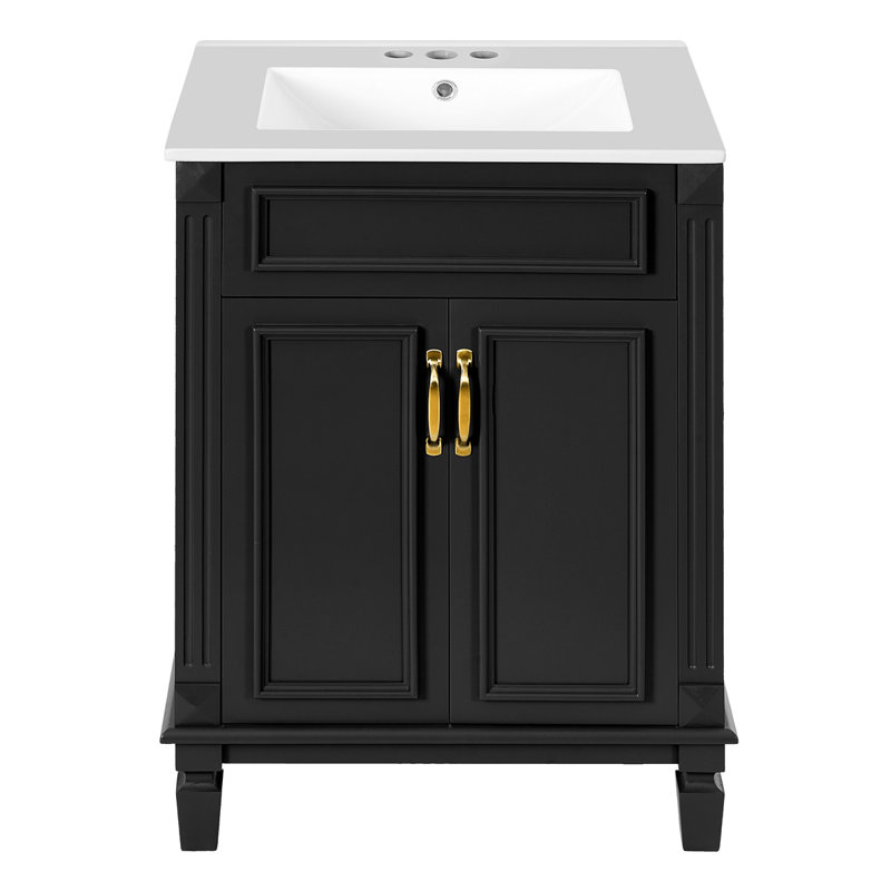 Meuble-lavabo 24 po avec lavabo supérieur, armoire de rangement moderne avec 2 portes à fermeture douce et tablette réglable, structure en bois massif