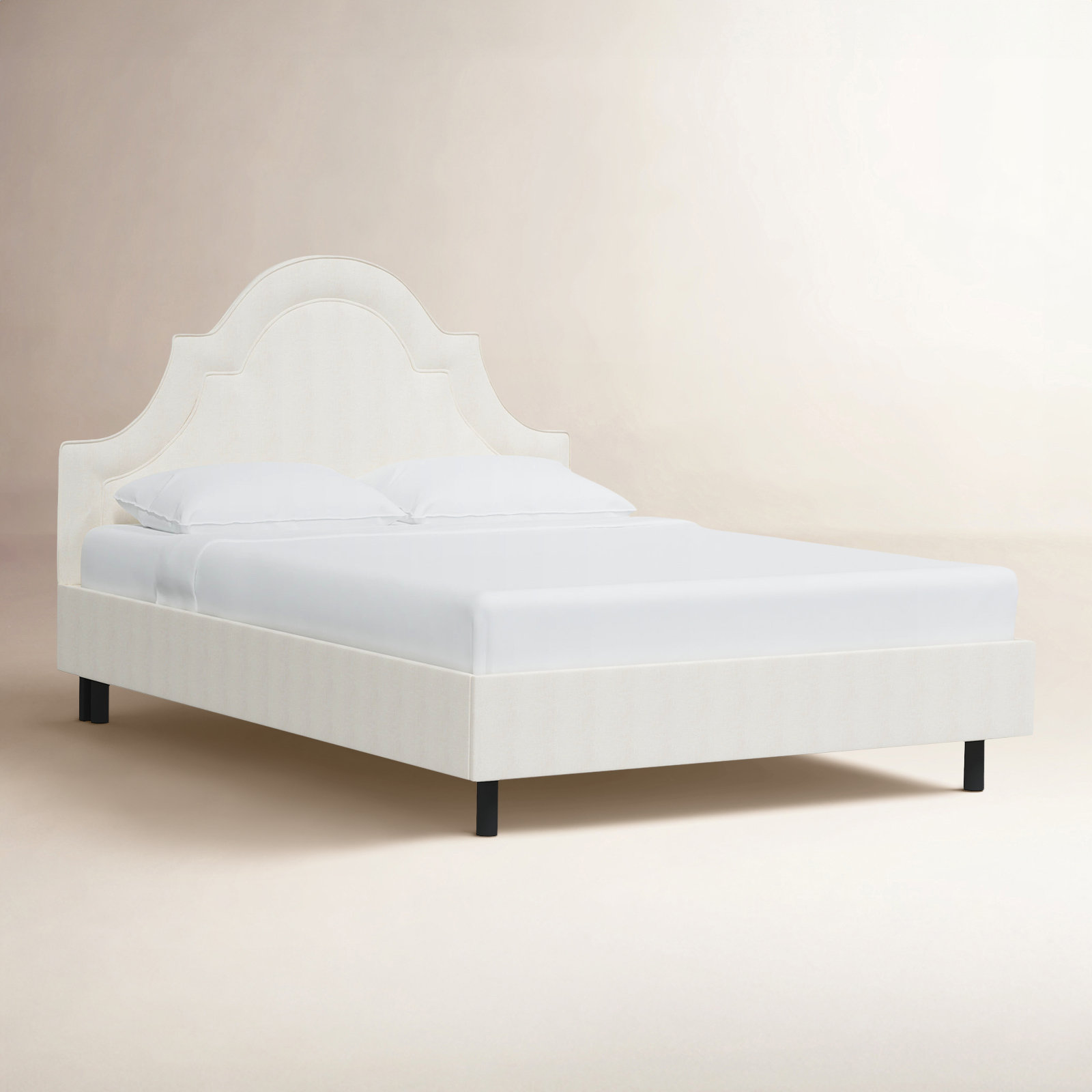 Knipe Upholstered Scalloped Bed, King, Zuma White Textured Linen