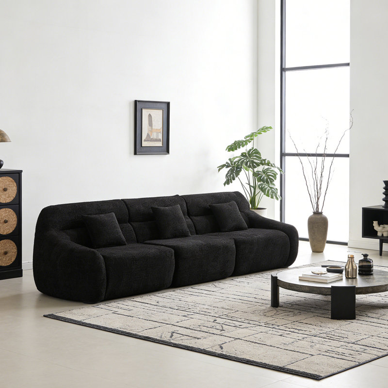 Boneless 123.2" Modular Curved Corner Sectional Sofa with Pillows, Black Chenille