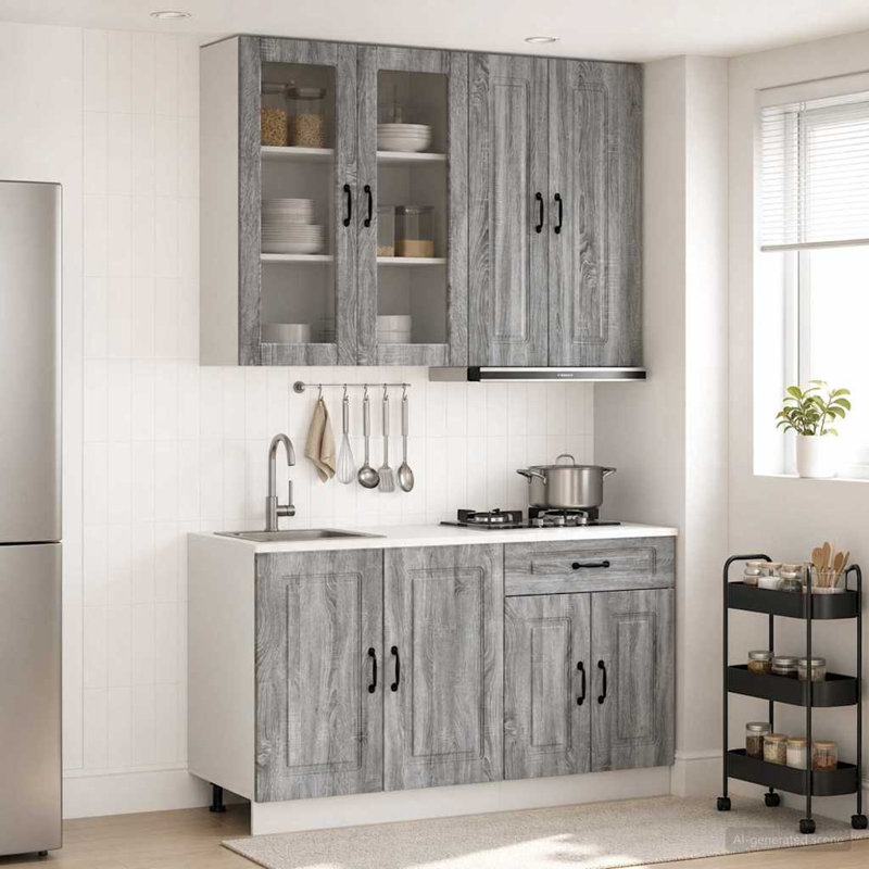 vidaXL Kitchen Unit with Drawer with Door KALMAR 4 pcs Engineered Wood Storage, Grey Sonoma