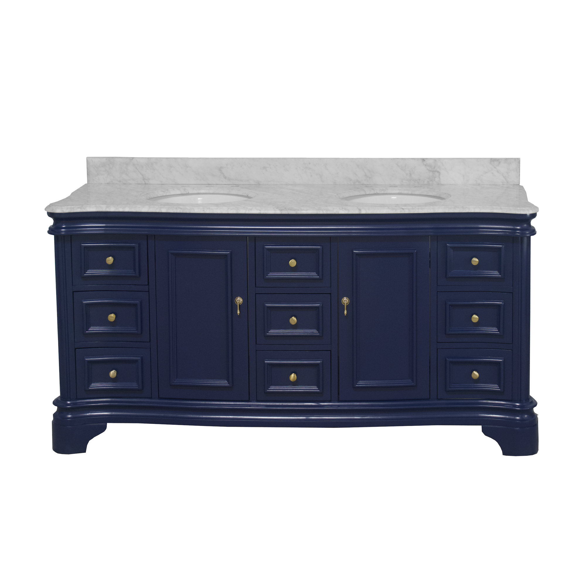 Twain 72" Double Bathroom Vanity Set, Royal Blue, Carrara Marble