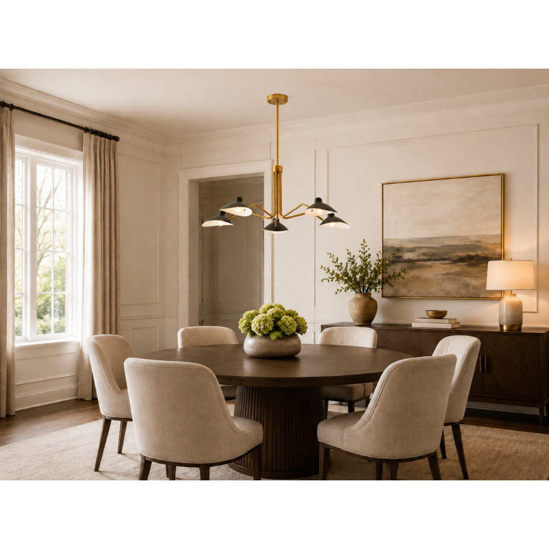 Jerrianne 5-Light Gold Chandelier With Matte Black Iron Shades