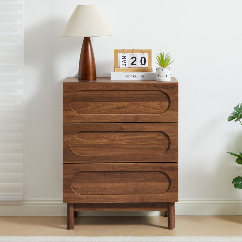 Carreiro 3-Drawer Dresser, 23.6"w Nightstand, Brown