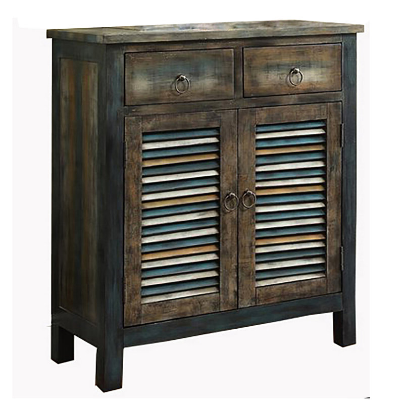 Console de 35,7 pouces de hauteur avec rangement rectangulaire en chêne antique et bleu sarcelle