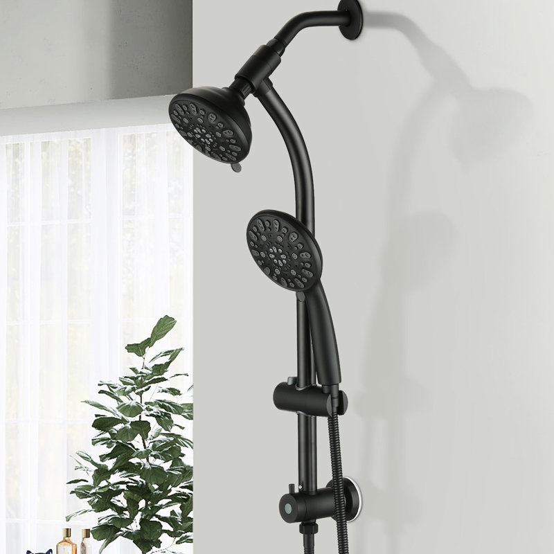 26" Drillless Stainless Steel Sliding Rod Assembly Dual Shower Head Spa System - Matte Black With Slide Bar And 1.8 Gpm