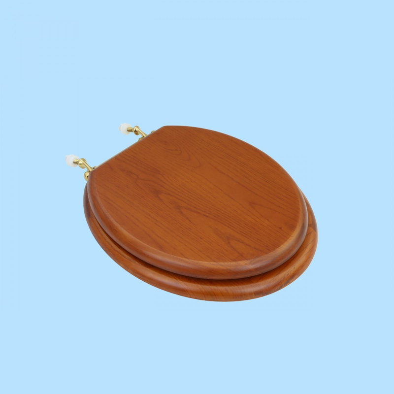 Siège de toilette rond en bois massif, Laiton teint