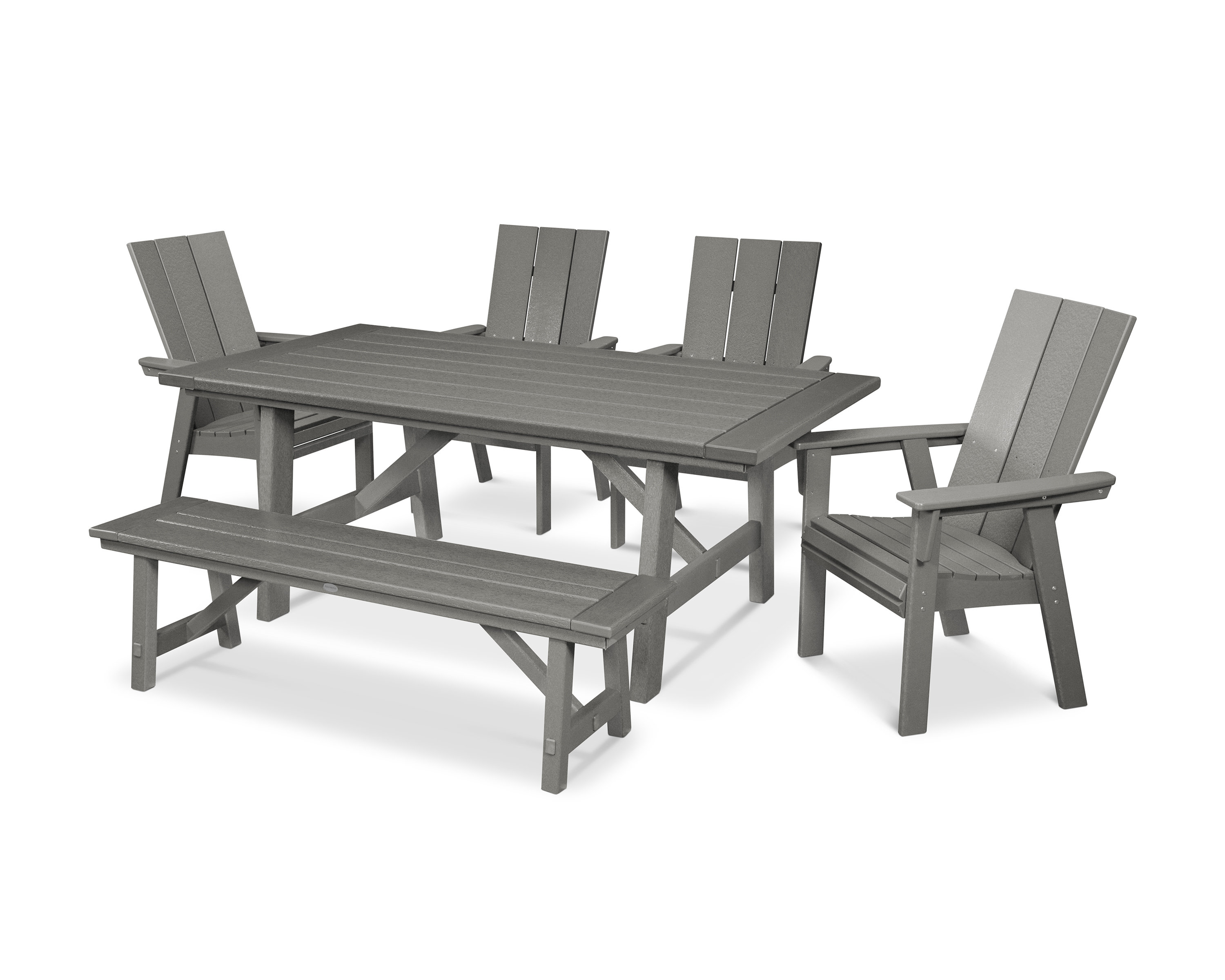 POLYWOOD® Modern Curveback Adirondack 6Piece Rustic Farmhouse Dining