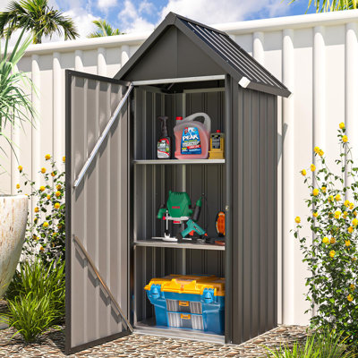 Waterproof Outdoor Storage Cabinet with Shelves, Lockable Metal Tool Shed