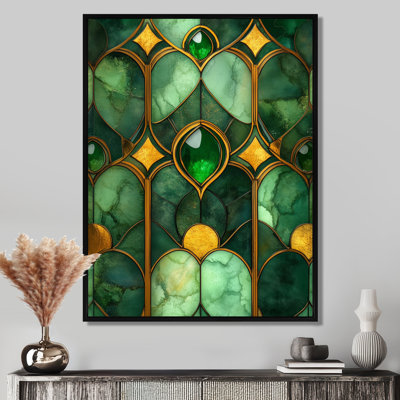 Emerald Art Deco Wall Art, Green Gold Canvas, Barbet