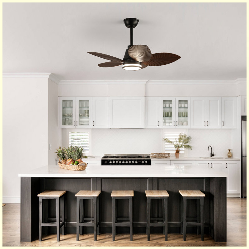 Ventilateur de plafond de 37 pouces avec lumière, 3 pales en ABS en forme de feuille, télécommande, moteur à courant continu réversible à 6 vitesses pour le salon, la chambre à coucher et la salle à manger