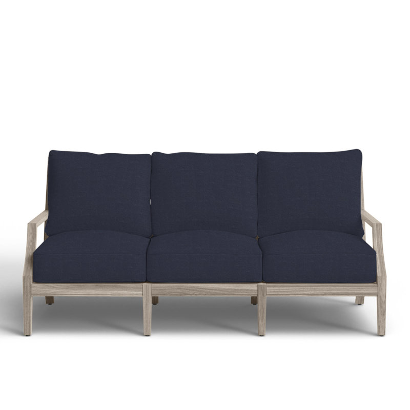 Haley Teak Patio Sofa with Cushions, Oyster Teak, Linen Navy, No welt + Standard fill