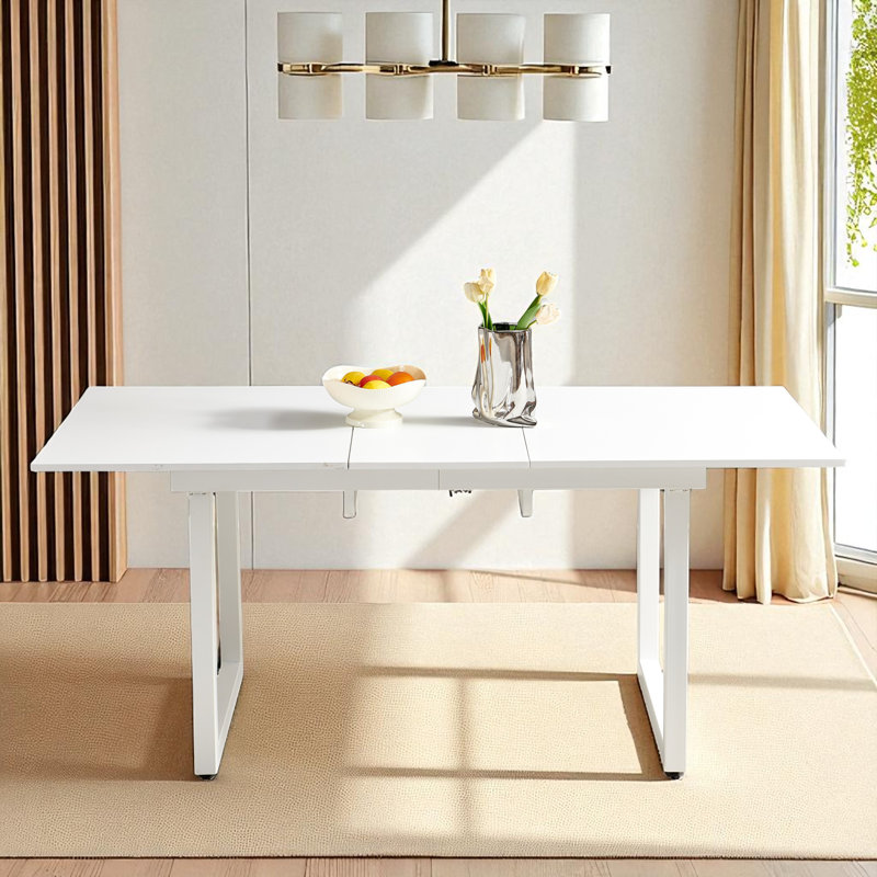 Extendable Dining Table, White, White, 29.13" H x 70.86" W x 31.49" D