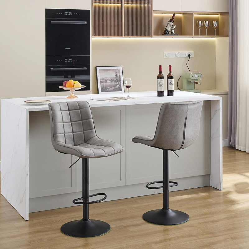 Tabouret de bar pivotant à hauteur réglable avec dossier pour îlot de cuisine, Gris, 2
