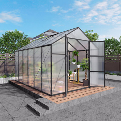 Serre 8 po x 12 pi Serre surélevée en polycarbonate et ancrage en aluminium pour serre extérieure robuste en toute saison