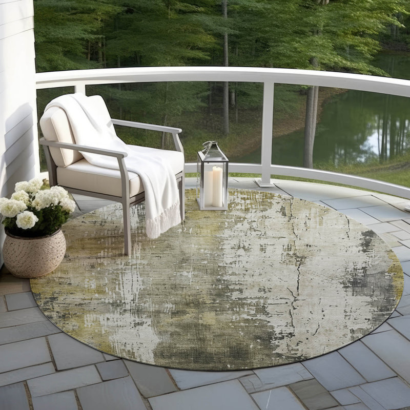 Machine Washable Indoor/Outdoor Claudian ACN1649 Pewter Rug, Round 8'