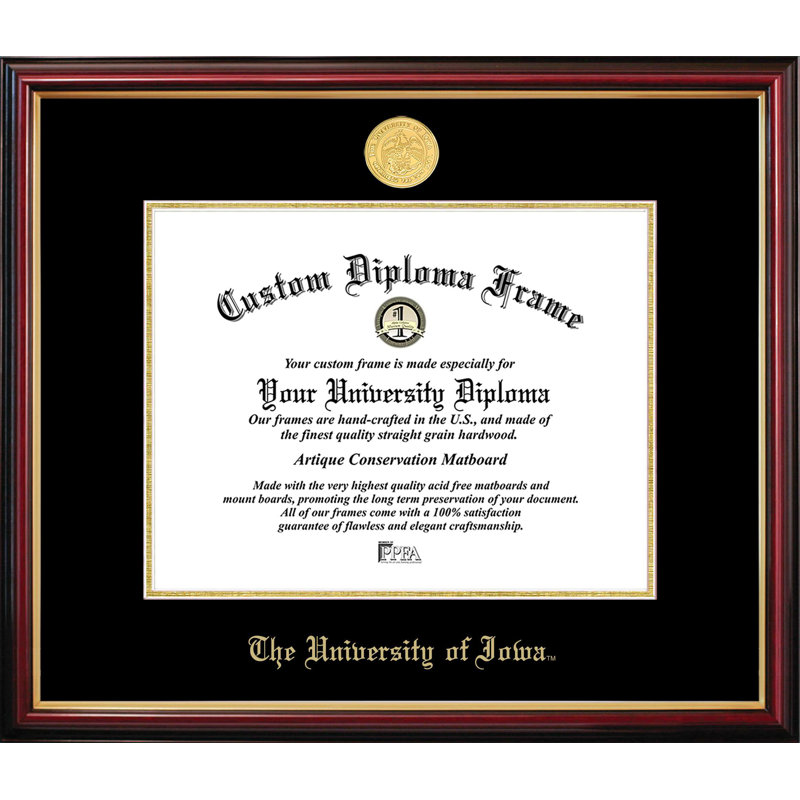 Cadre de petit diplôme de l'Université de l'Iowa, L 11 po x H 8,5 po, NCAA Iowa
