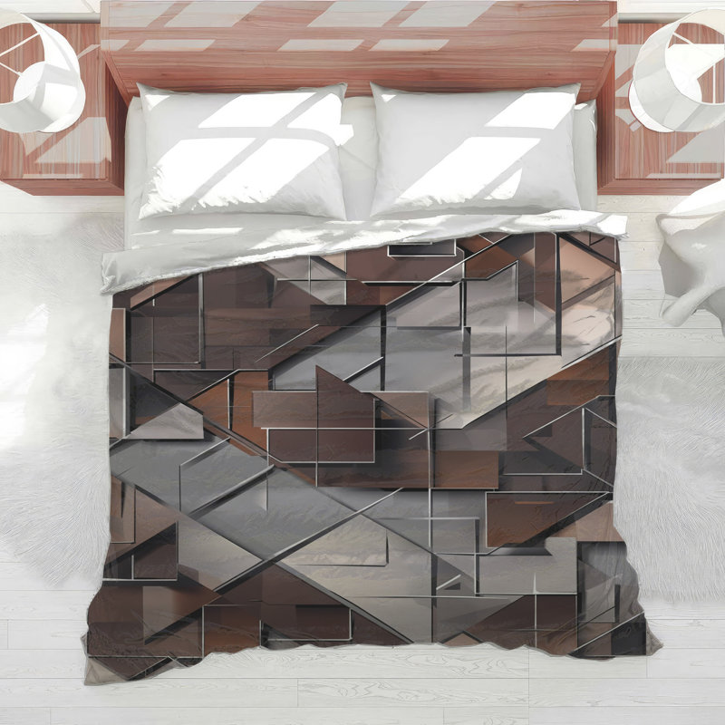 Geometric Cubes Brown Gray Comforter, King