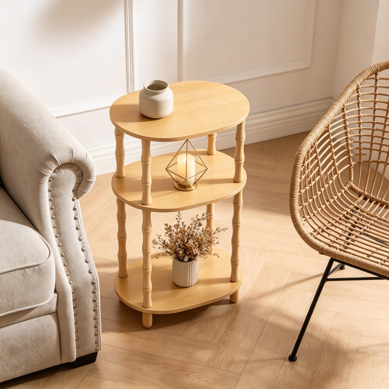 Table d'appoint ovale à 3 niveaux, petite table de bout moderne avec tablettes de rangement, table de chevet compacte pour le salon, la chambre à coucher