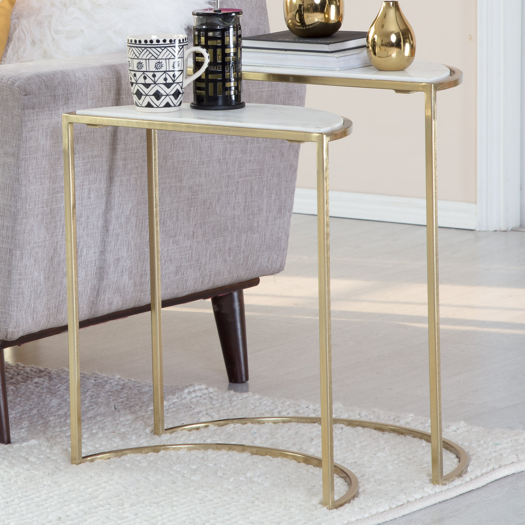 Adore Decor Carrie 2 Pieces Kingston Gold Nesting Side Table & Reviews