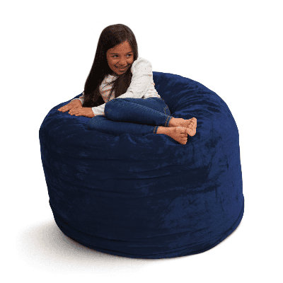  | Fauteuil à billes 3 pi | Rembourrage en mousse - Housse lavable amovible, fourrure bleu marine