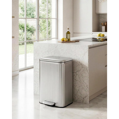 8/13 Gal Stainless Steel Step Trash Can with Soft-Close Lid, Fingerprint-Resistant, Removable Inner Bucket for Bathroom, Kitchen, Office