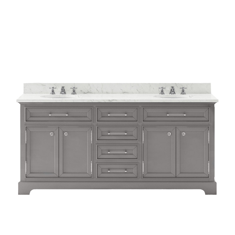 Derby 72'' Double Bathroom Vanity with Marble Top, Gray