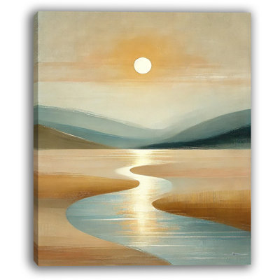 «Golden Horizon: Serene Sunlit River», art sur toile