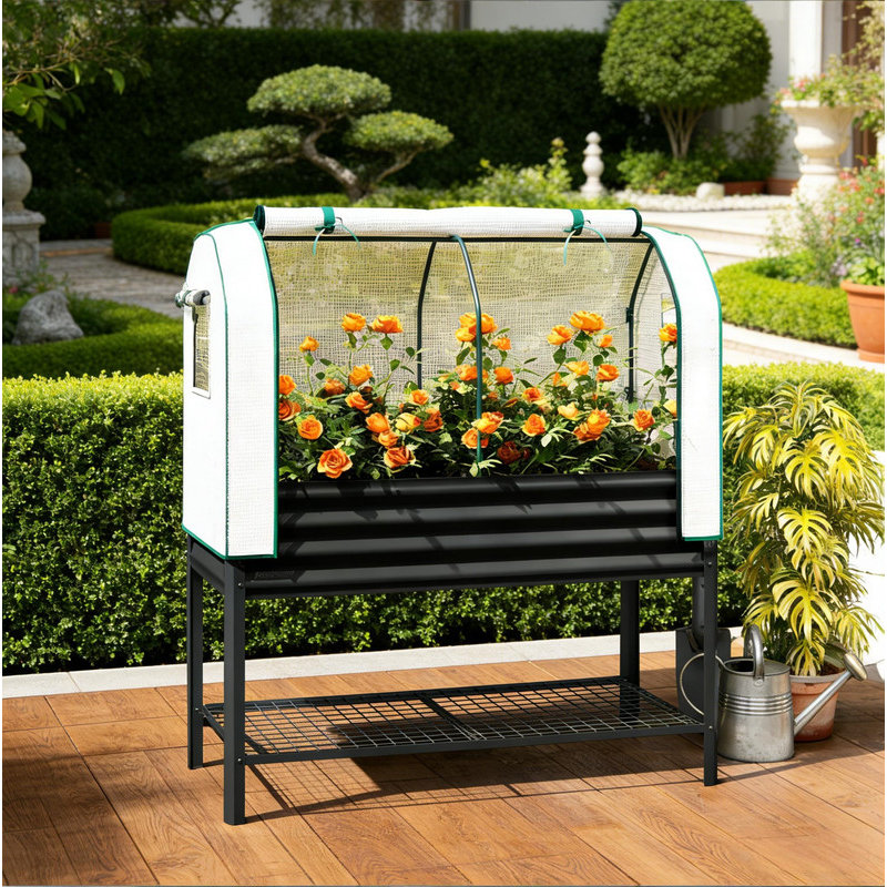 Outdoor Plant Boxs,Raised Garden Bed,Spacious Flower Boxs, Black, Black/White