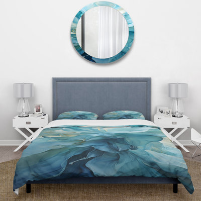Aqua Blue And White Serenity Swirl IV - Abstract Spirals Duvet Cover Set