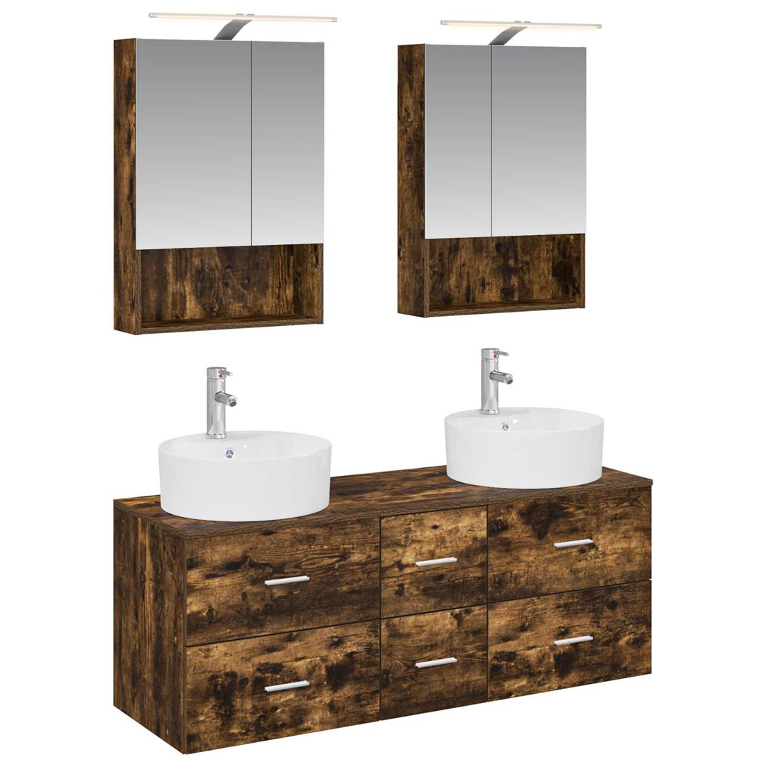 vidaXL Bathroom Furniture Set 5 pcs Engineered Wood and Glass Modern Vanities