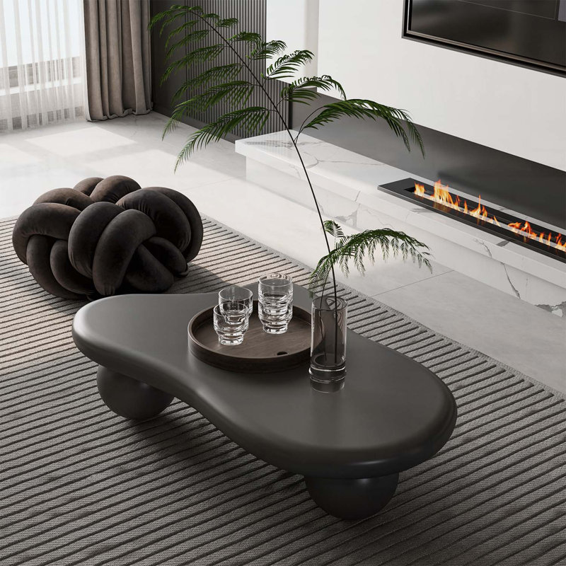 Table basse en forme de nuage avec 3 pieds sphériques, courbes élégantes pour les salons modernes, Noir, Noir