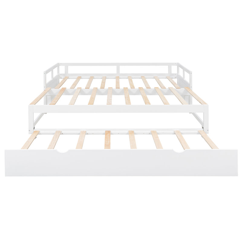 Lit de jour extensible avec couchette, lit de jour en bois avec couchette, Blanc