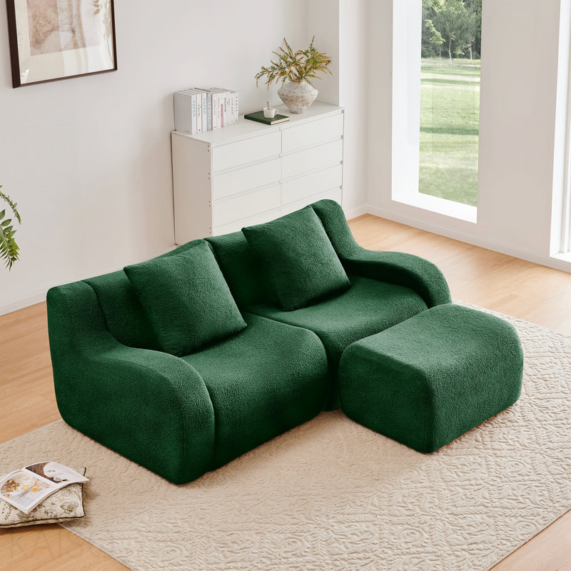 Canapé 2 places désossé en forme de L - Design épuré, ergonomique, éponge 32D - Vert