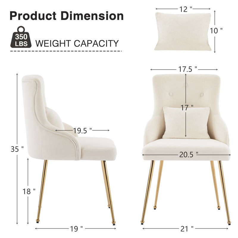 Dorsi Velvet Upholstered Button Tufted Modern Dining Chair, Gold, White