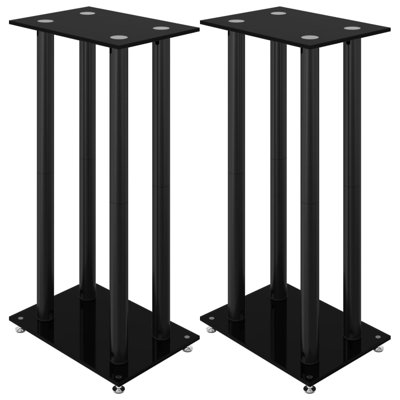  Support pour haut-parleur 2 pièces en verre trempé noir 4 colonnes