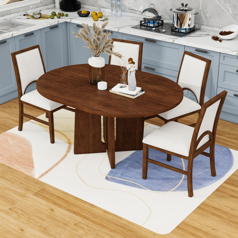Ensemble de table de salle à manger 5 pièces avec 4 chaises rembourrées et rallonge amovible, Brun