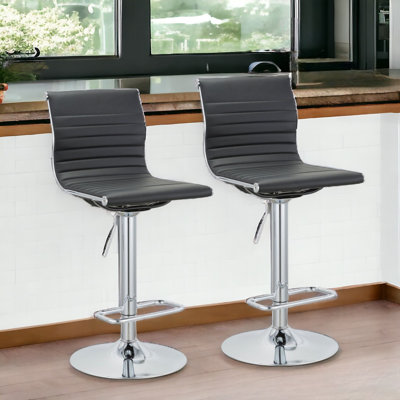 Ensemble de deux chaises de bar à hauteur ajustable en similicuir noir et argent