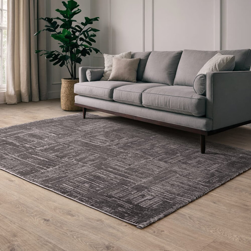 Sugna Geometric Criss Cross Charcoal Area Rug, Rectangle 160 x 220 cm
