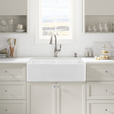 Apron Front Farmhouse Kitchen Sink, Double Bowl Ceramic Sink for Modern Kitchen