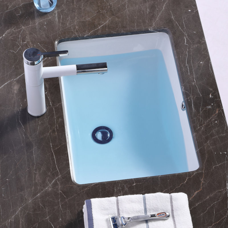 Glossy White Ceramic Rectangular Undermount Bathroom Sink