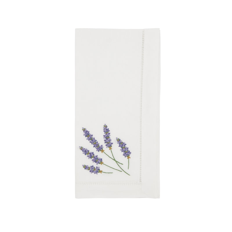 White Cotton Embroidered Lavender Napkins Set of 6