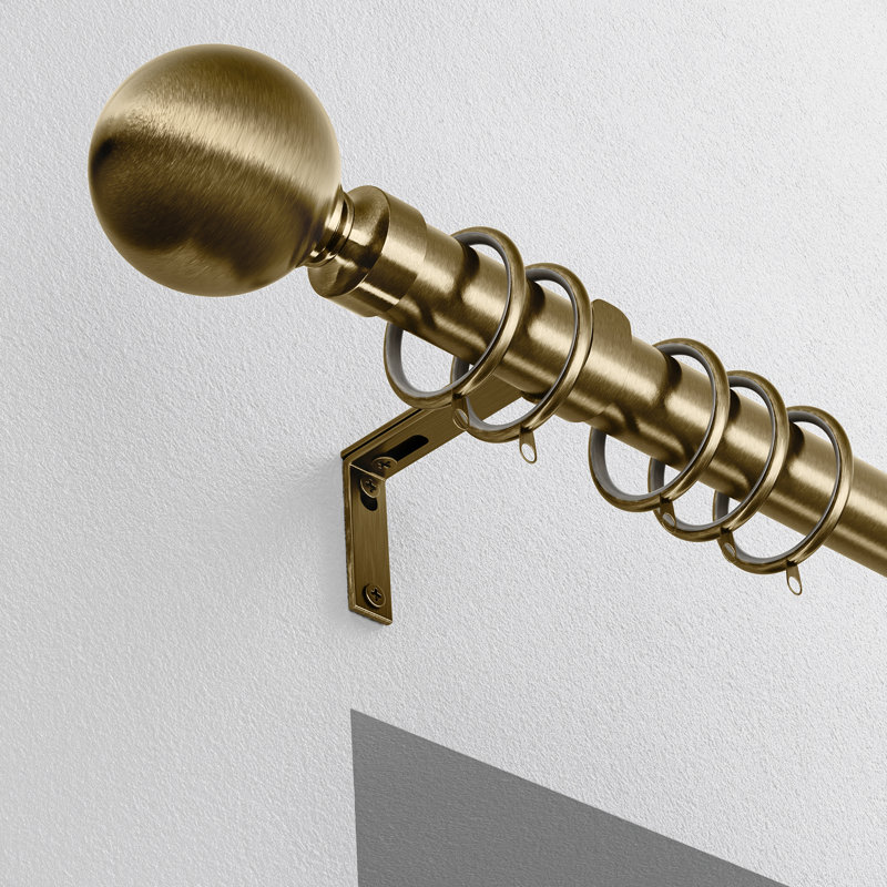 Steel 2.8cm Single Curtain Pole, 6.5cm H x 240cm W x 13cm D, Antique Brass