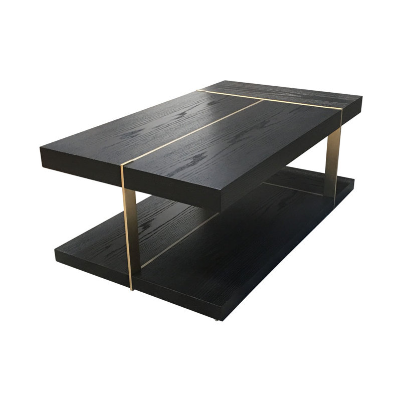 Alexs Floor Shelf Coffee Table with Storage, Black