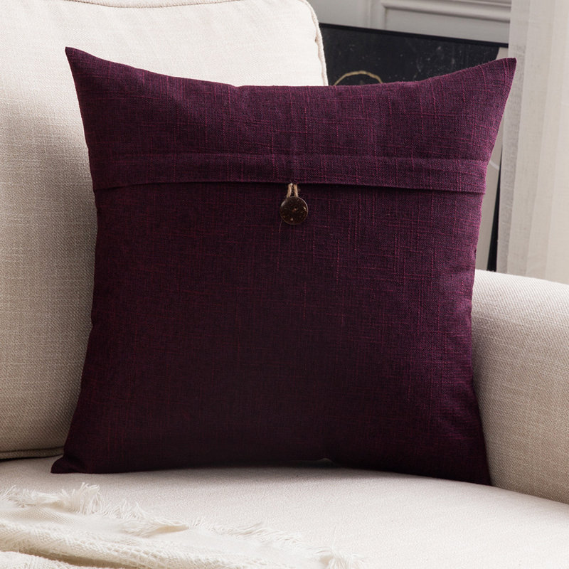 Vinatage One Button Pillow Covers Buttons Cotton Blend Reversible Throw Pillow, Purple, 20" x 20"