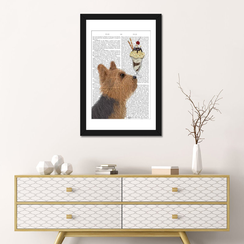 Impression sur toile tendue Fab Funky «Yorkshire Terrier Ice Cream on Print», H 24 po x l 16 po x P 1 po, Blanc