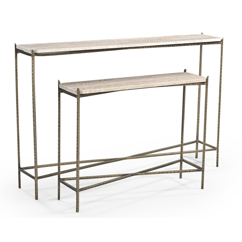 Morefield 32" Console Table In Modern Ivory Travertine Top On Iron Base